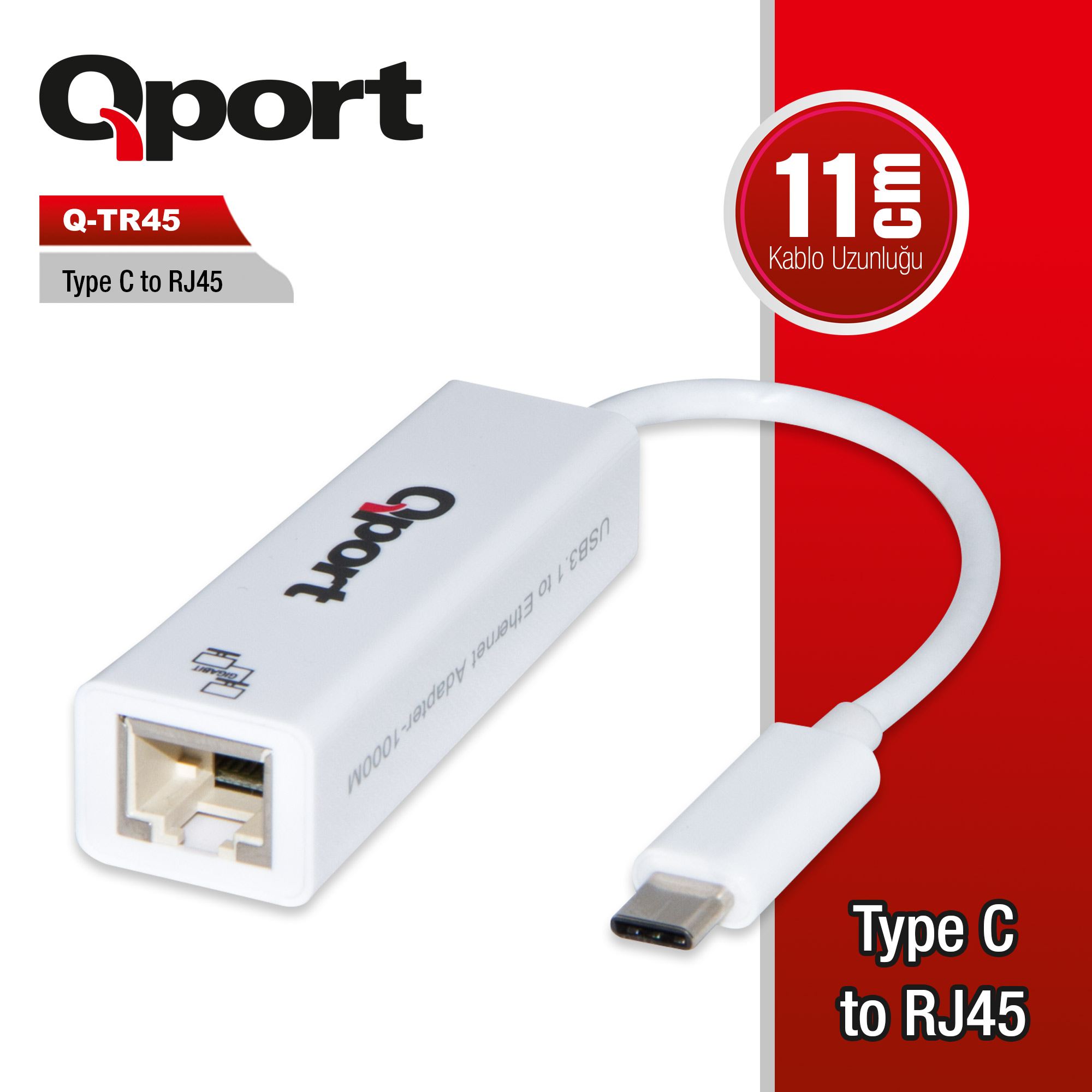 Qport Q-TR45 USB Type C to RJ45 Gigabit USB Ethernet Adaptörü
