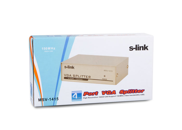 S-Link MSV-1415 4 Port 1 PC 4 Monitör 150MHZ VGA Görüntü Çoklayıcı