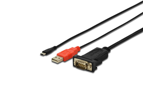 Digitus DA-70160 1 Mt  micro USB to RS232 + USB 2.0 Android AWG30 Çip Takımlı RS232 Kablosu