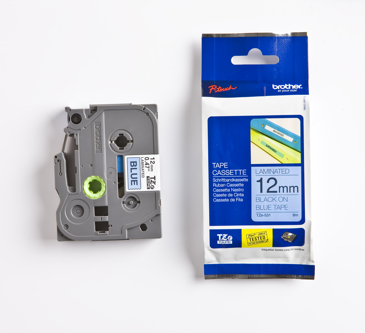 Brother TZE-531 P-Touch 12mm Mavi Üzeri Siyah Laminasyonlu Etiket