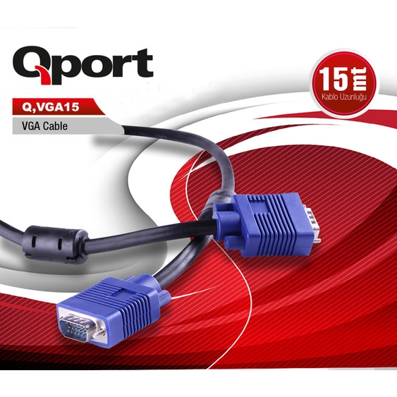 Qport Q-VGA15 15 Mt VGA to VGA Erkek-Erkek Vga Kablosu