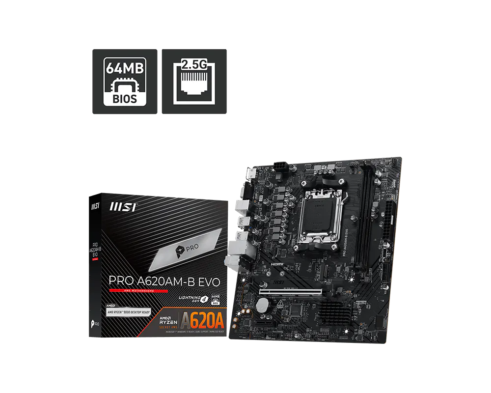 Msi PRO A620AM-B EVO Sc-AM5 DDR5 6800MHZ M2 ARGB Jargb_V2 mATX AMD Anakart