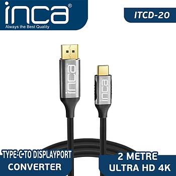 Inca ITCD-02TX 2 Mt USB Type C to DISPLAY PORT 4K Altýn Uçlu Görüntü Kablosu