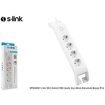 S-Link SPG3040 2 Mt Kablolu 3x1.5mm 900 Joule 4 Port Beyaz Akým Korumalý Priz