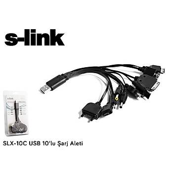 S-Link SLX-10C USB 2.0 to 10 Farklý Uçlu Erkek-Erkek Siyah Çoklu Þarj Kablosu