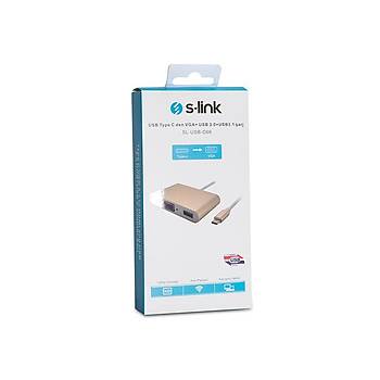 S-Link SL-USB-C66 USB 3.1 Type C to VGA 1 Port USB 3.0 1 Port PD USB Harici Ekran Kartý