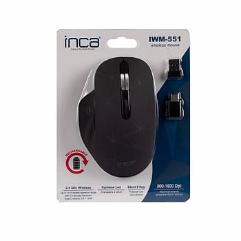 Inca IWM-551 1600 Dpi 7 Tuþlu Þarj Edilebilir Usb / USB Type C Sessiz Siyah Kablosuz Mouse