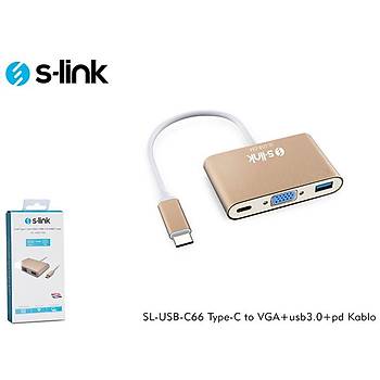 S-Link SL-USB-C66 USB 3.1 Type C to VGA 1 Port USB 3.0 1 Port PD USB Harici Ekran Kartý