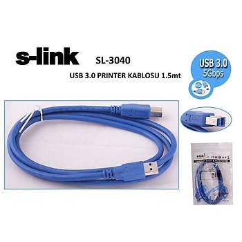 S-Link SL-3040 1.5 Mt USB 3.0 to USB B Erkek-Erkek Mavi USB 3.0 Yazýcý Kablosu