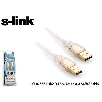 S-Link SLX-335 1.5 Mt USB 2.0 to USB 2.0 Erkek-Erkek Þeffaf USB Kablosu