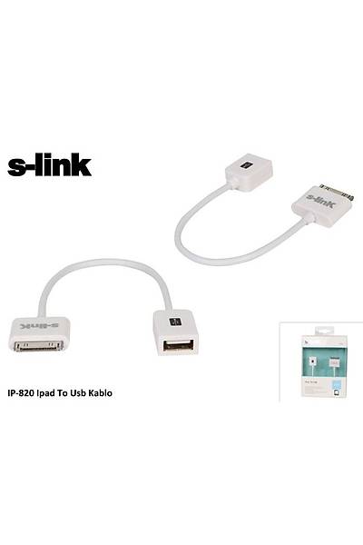 S-Link IP-820 USB 2.0 to iPad Erkek-Dii Beyaz OTG Data arj Kablosu