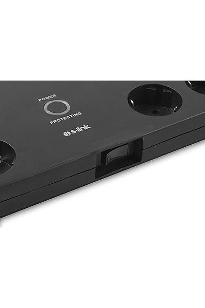 S-Link SPG3080 2 Mt 3x1.5mm 900 Joule 8 li Akm Korumal Siyah Priz