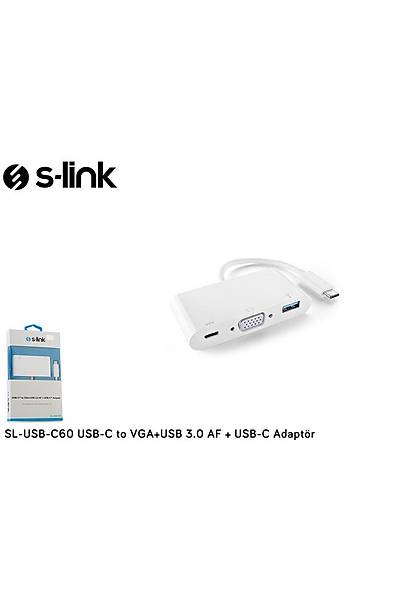 S-Link SL-USB-C60 USB 3.1 Type C to VGA 1 Port USB 3.0  1 Port Type-C AF USB Harici Ekran Kart