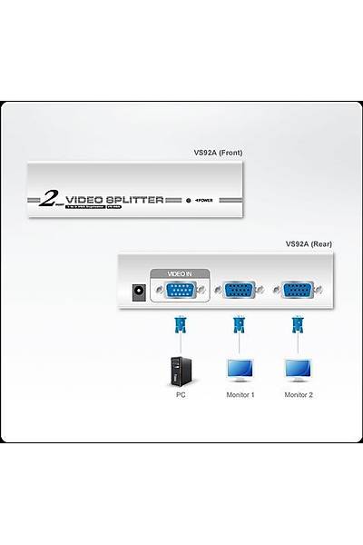 Aten VS92A 65 Mt 1 Giri 2 k 1920 x 1440 Dpi 350Mhz VGA oklayc Splitter