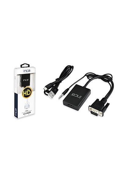 Inca IVTH-02 VGA to HDMI USB Adaptör Ses Kablosu Beyaz Dönüşütrücü Adaptör