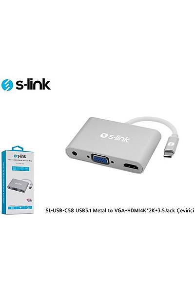 S-Link SL-USB-C58 USB 3.1 Type C to VGA HDMI 4K USB Harici Ekran Kartı