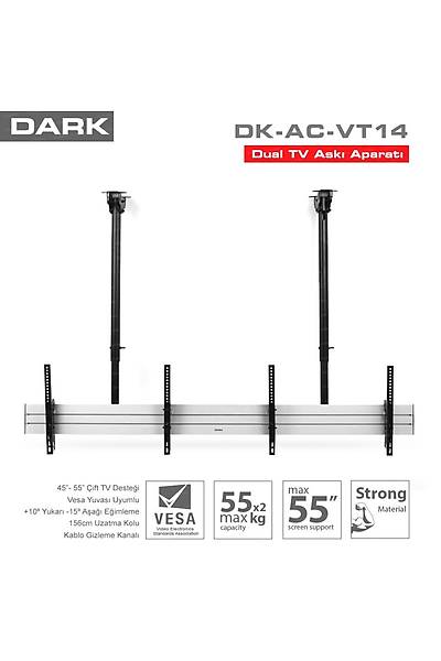 Dark DK-AC-VT14 VT14 2 x 45 - 55 inch  Destekli Tavan Tipi Hareketli Yükseklik Ayarlı TV Askı Aparatı