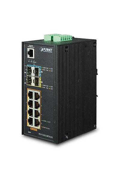 Planet PL-IGS-5225-8P2S2X 8 Port Gigabit PoE 4 Port SFP 240W PoE Ynetilebilir L2+ Endstriyel Switch