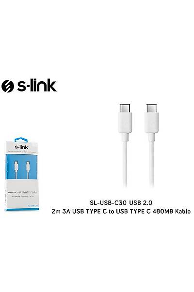 S-Link SL-USB-C30 2 mt USB 3.1 Type C to USB 3.1 Type C Beyaz 2A Erkek-Erkek USB Kablo