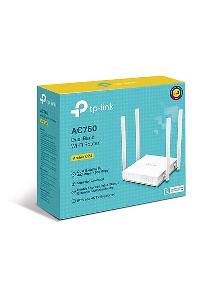 Tp-Link ARCHER C24 733 Mbps 2.4/5Ghz 4 Port Lan 2 Antenli Router Access Point