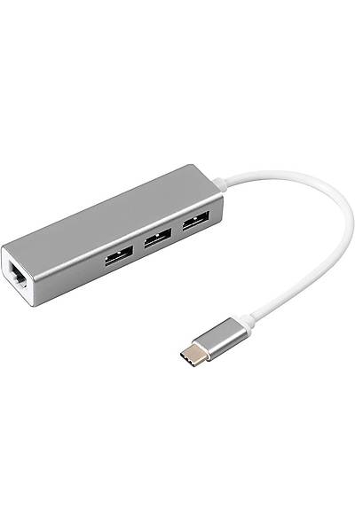 S-Link SL-UTY1010 USB 3.1 Type C to RJ45 Gigabit 3 Port USB 3.0 Hub USB Ethernet Ağ Adaptör
