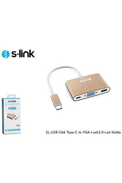 S-Link SL-USB-C66 USB 3.1 Type C to VGA 1 Port USB 3.0 1 Port PD USB Harici Ekran Kartı