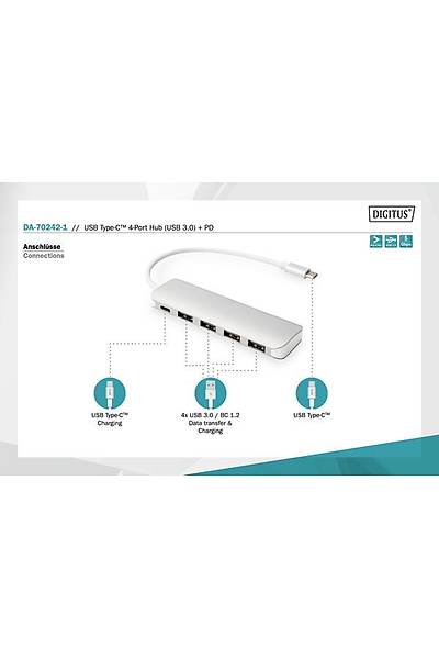 Digitus DA-70242-1 USB 3.1 Type C to 4 Port USB 3.0 1 Port USB Tip C PD USB 3.0 oklayc Hub