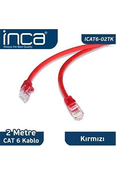 Inca ICAT6-02TK 2 Mt CAT6 UTP AWG23 Kırmızı Patch Cord Kablo