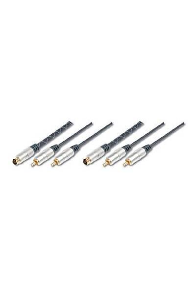 Digitus AK-AV 541 1.5 Mt 4 Pin S_VHS to 2xRCA Erkek-Erkek Ferrite Filtreli Ykek Kapasiteli Kablo