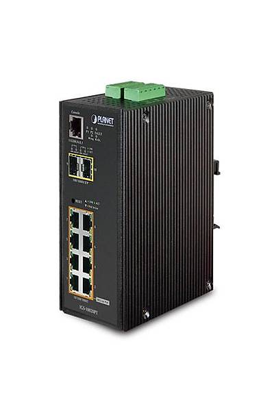 Planet PL-IGS-10020PT 8 Port Gigabit PoE 2 Port SFP 240W Endstriyel Ynetilebilir PoE Switch