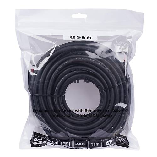 S-Link SL-HDM4K15 15 Mt HDMI to HDMI 19+1 v2.0 4K 3840x2160 60Hz Grnt Kablosu