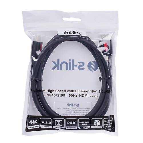 S-Link SL-HDM4K011 1.5 Mt HDMI to HDMI 19+1 v2.0 4K 3840x2160 60Hz G�r�nt� Kablosu