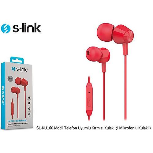 S-Link SL-KU160 Mobil telefon Uyumlu Kırmızı Kulak İçi Mikrofonlu Kulaklık