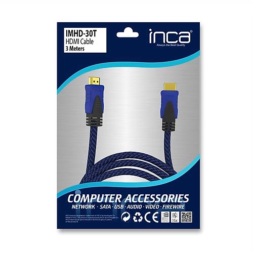 Inca IHD-30T 30 Mt HDMI to HDMI V2.0 18Gbps Parazit Korumal� HDMI G�r�nt� Kablosu
