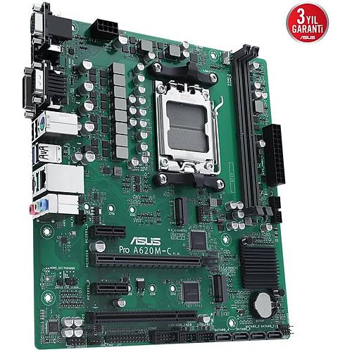 Asus Pro A620m-C-CSM Sc-AM5 A620 DDR5 6400Mhz 2xM.2 AURA RGB Com mATX AMD Anakart