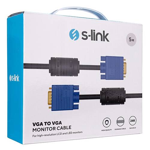 S-Link SLX-176 5 Mt VGA to VGA Erkek-Erkek Altın Kaplama 1080p VGA Görüntü Kablosu