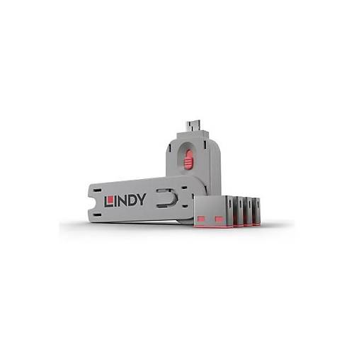 Lindy LIN-40450 USB A Pembe 4 Adet Port Kilidi ve 1 Adet Anahtar