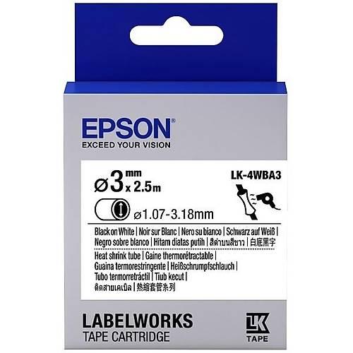 Epson LK-4WBA3 2.5Mt 1.07-3.18mm Beyaz �zeri Siyah Makaron