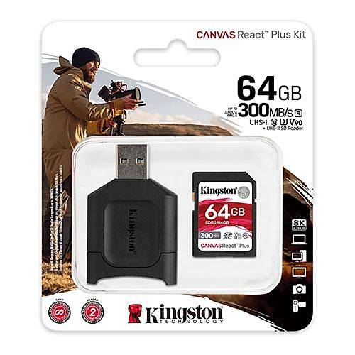 Kingston MLPR2/64GB 64 GB 300-260Mb/s V90 React Plus SDR2 + SD Kart Okuyuculu SD Hafıza Kartı