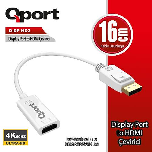 Qport Q-DP-HD2 DISPLAY PORT to HDMI 4K Erkek-Di�i D�n���t�r�c� Adapt�r