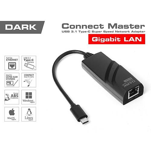 Dark DK-AC-U31XGLAN USB 3.1 Type C to 10/100/1000 Gigabit Lan Ethernet Dntrc