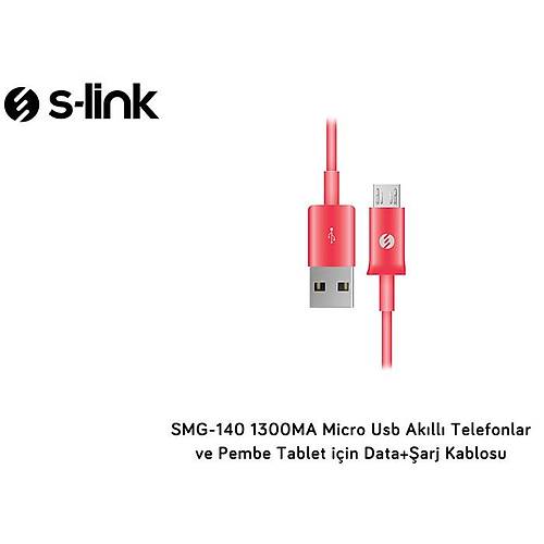 S-Link SMG-140 1 Mt USB to micro USB 2.1A Pembe Data arj Kablosu