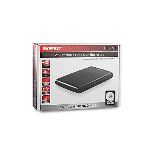 Everest HD3-240 USB 3.0 to SATA 2.5 inch Siyah Harici Harddisk Kutusu