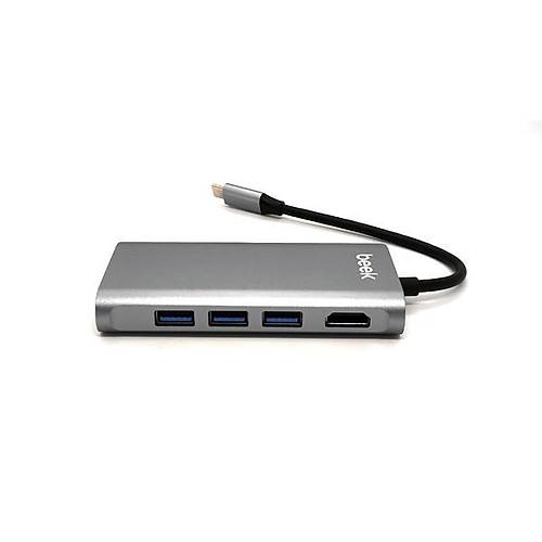 Beek BA-DCK-UC08 USB Type C to HDMI 3x USB Kart Okuyucu 8 in 1 Usb Docking Station