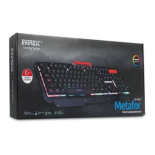 Everest KB-R800 USB Q TR METAFOR G�kku�a�� Ayd�nlatmal� Metal Y�zel Kablolu Oyuncu Klavyesi