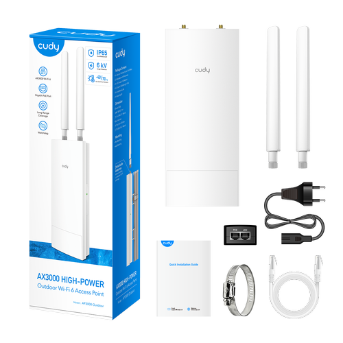 Cudy AP3000 OUTDOOR 1 Port Gigabit AX3000 Dual Band 2 Antenli Wi-Fi 6 D�� Mekan Access Point