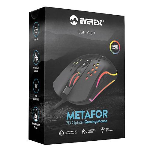 Everest SM-G07 METAFOR USB 6400Dpi 7 Tu�lu RGB Kablolu Oyuncu Mouse