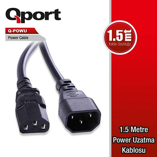 Qport Q-POWU-1.5 1.5 Mty C13 to C14 3x0.75mm Power Uzatma Kablosu