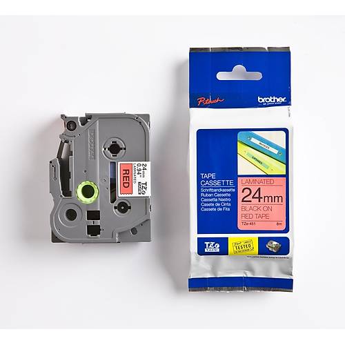 Brother P-Touch TZE-451 24mm 8Mt K�rm�z� �zerine Siyah Laminasyonlu Etiket