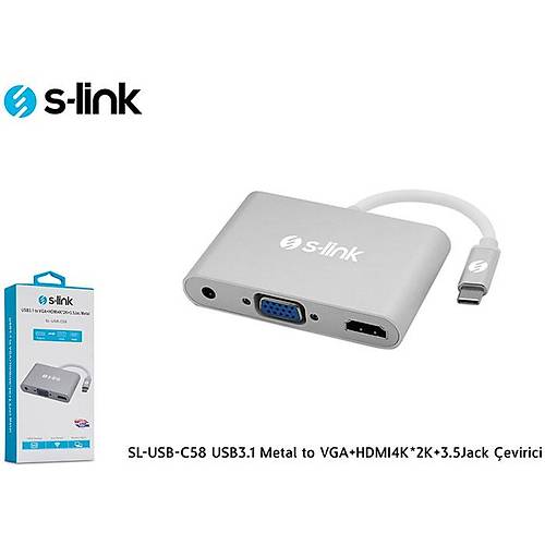 S-Link SL-USB-C58 USB 3.1 Type C to VGA HDMI 4K USB Harici Ekran Kart